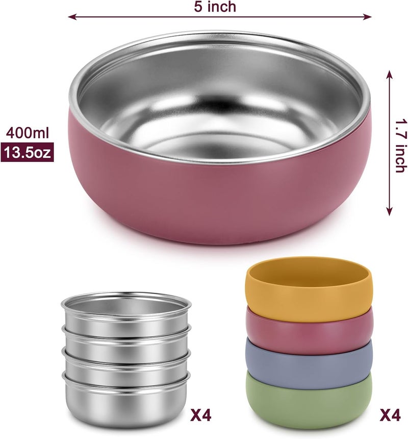 ShineMe Stainless Steel Bowls for Kids, 4 pack Toddler Bowls with Removable Colorful Silicone Sleeve, Unbreakable Baby Bowls for Soup, Cereal, Yogurt, Snacks... - Image 2